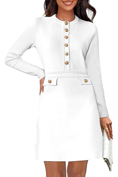 Elfin Elegant white dress, body-hugging, long sleeves, M
