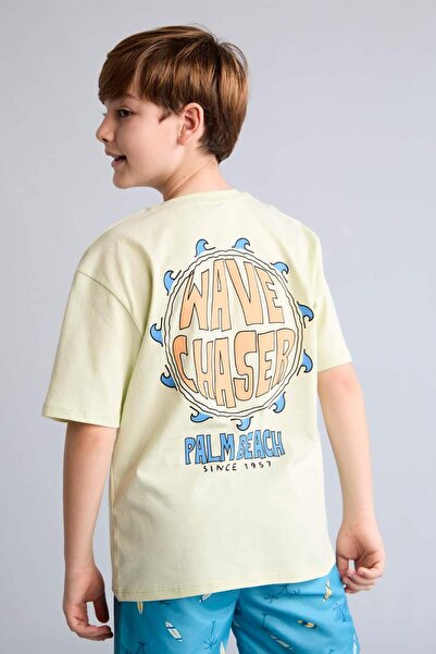 DeFacto Oversize T-shirt με στάμπα Safari στην πλάτη, κοντό μανίκι, ανοιχτό π...