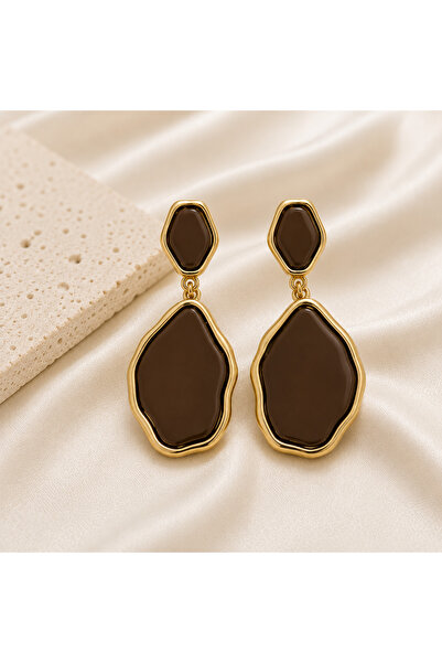 BURCU JEWELRY أقراط ذهبية طبيعية بلون القهوة
