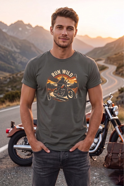 remonz Tricou pentru bărbați cu imprimeu Run Wild Motorcycle, design retro vi...