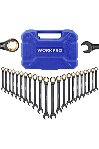 Workpro 22-Piece Ratcheting Wrench Set, Anti-slip Teeth, Ratchet Combination ...