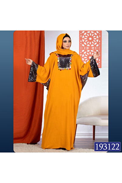 ABAYA قصدال جرسية وطرحة جلد عالصدر وكم وجانبين اسود * اصفر كموني - م120