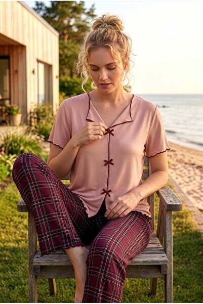 FORMO Women's Ribbon/Bow Decorated Short Sleeve High Quality Stretchy Pajama Set