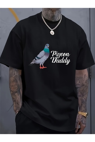 yiou trendy clothing تي شيرت رجالي أسود بتصميم سباق الحمام