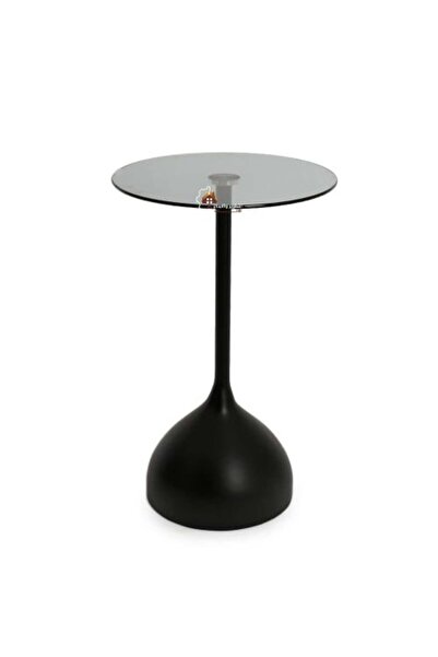 terndat Service Table with Artificial Marble Base and Glass Top in Black