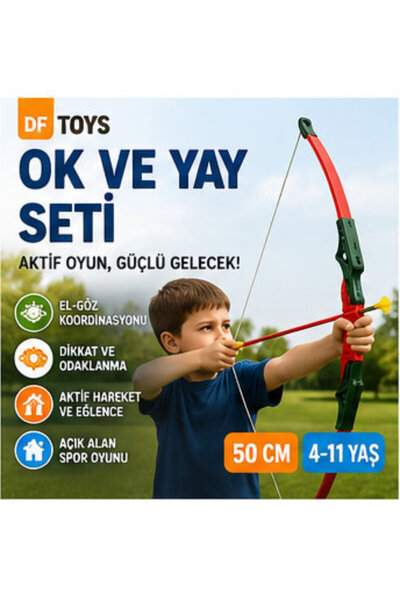 DF Toys 50 cm Çocuk Ok ve Yay Seti - Açık Alan ve Ev Spor Oyuncağı, Hedefli O...