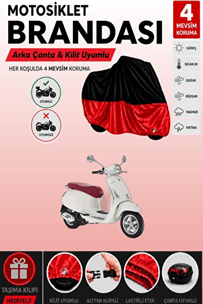 Cemku Double Black Top - Red Bottom, Rear Bag Compatible Vespa Primavera 50 T...