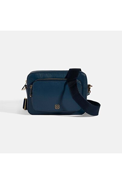 Desa Women's Navy Blue Double Compartment Leather Shoulder Bag