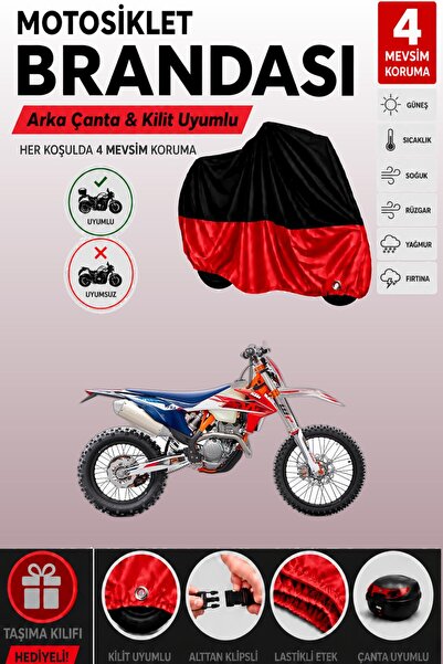 Cemku Double Black Top - Red Bottom, Rear Bag Compatible Ktm 250 Exc Six Days...