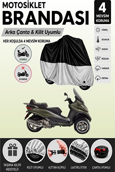 Cemku Double Black Top - Gray Bottom, Rear Bag Compatible Piaggio Mp3 500 Mot...