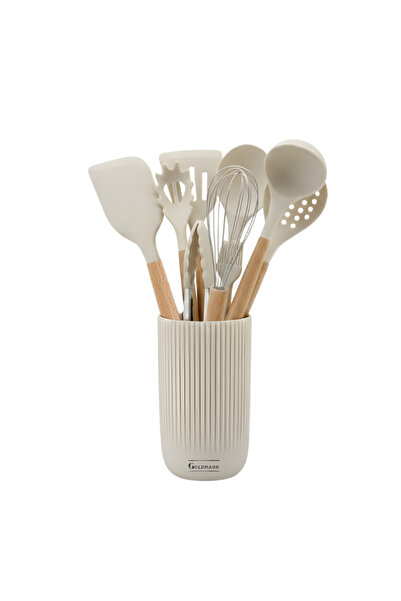 goldmann Silicone kitchen utensil set, 10 pieces, wooden handle, stand includ...