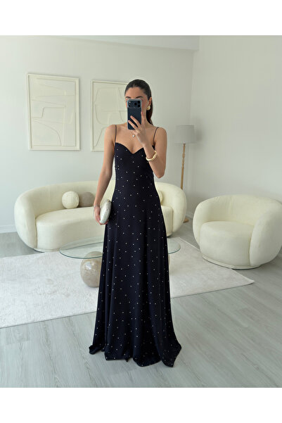 LUUNA STORE NAVY PLAVA MAXI HALJINA SA TOČKICAMA