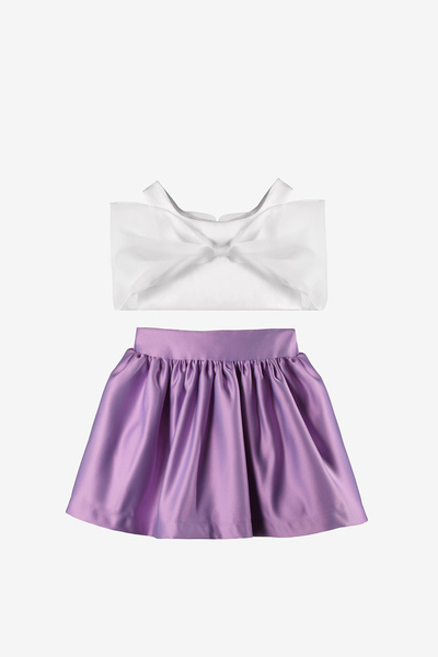 Le Mabelle Set din două piese pentru fete cu crop cu fundă lila și fustă din ...