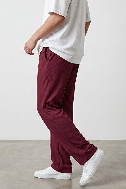 modasende Men's burgundy twill relaxed fit sweatpants with elastic waistband