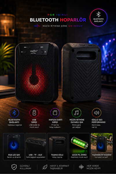SNSTİCARET Bluetooth Hoparlör RGB Işıklı Taşınabilir Kablosuz Speaker USB TF ...