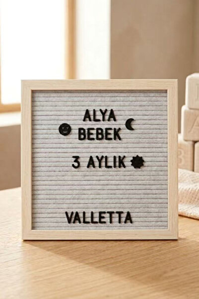 valletta Palomita Ahşap Gri Yazı Panosu Mesaj Tahtası ve Siyah Harf Seti 230 ...