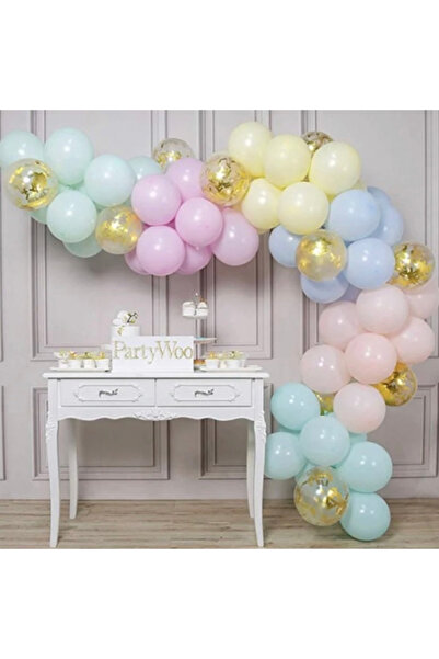 Partihane Gold Confetti Macaron Balloon Chain Balloon Set 2.5m