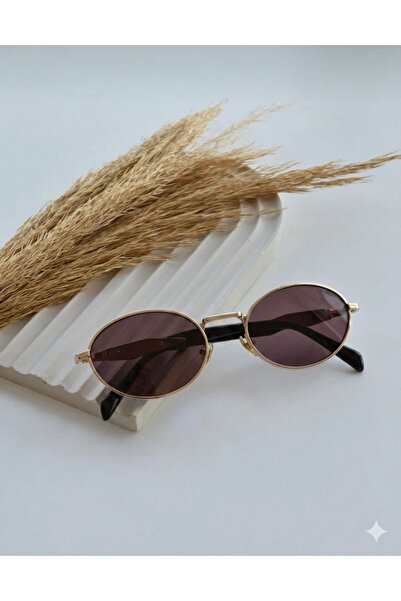 PİYESBOUTİQUE Unisex Women Men Oval Round Gold Metal Retro Uv400 Stylish Clas...