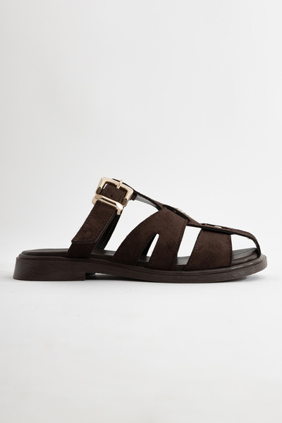 LEVONYA Mayor Women's Brown Suede Buckle Comfortable Daily Slippers