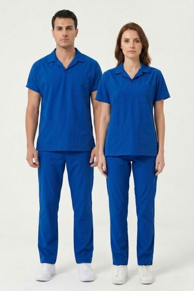 Pratik Medikal Cleaning Staff Uniform Lycra Scrubs Suit Unisex Dazzling Blue ...