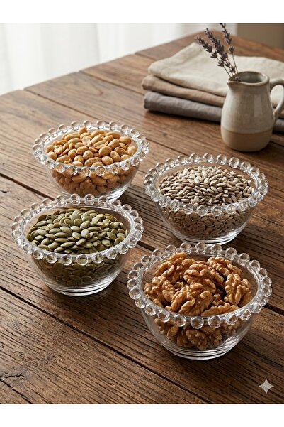 GLASS HOME Set of 6 Bubbles Glass Bowls, Diameter 12 cm, for Snacks, Nuts, Se...