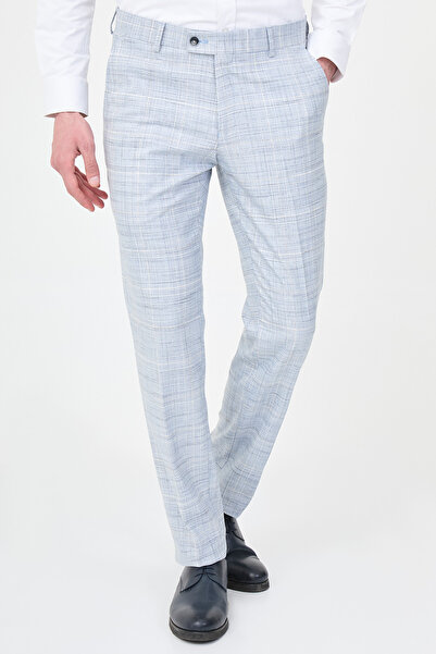Mcr Plaid Slim Fit Classic Men's Trousers Navy Blue - 38373.26Y