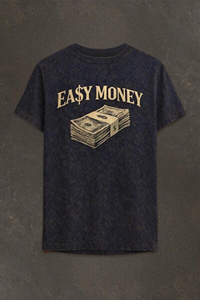 technomonkey Navy Blue Washed Retro Men's Easy Money Printed T-Shirt