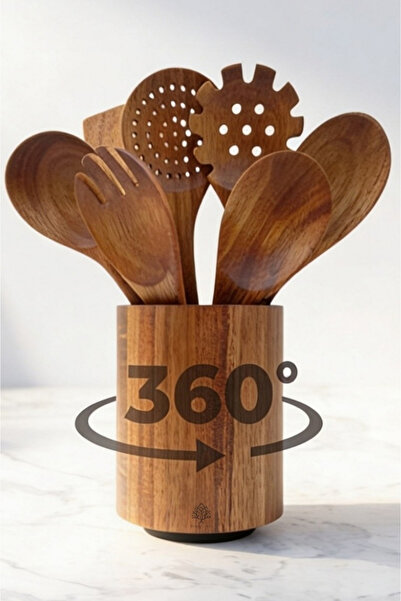 Demy Craft 360 °   Rotating Countertop Acacia Spoon Holder