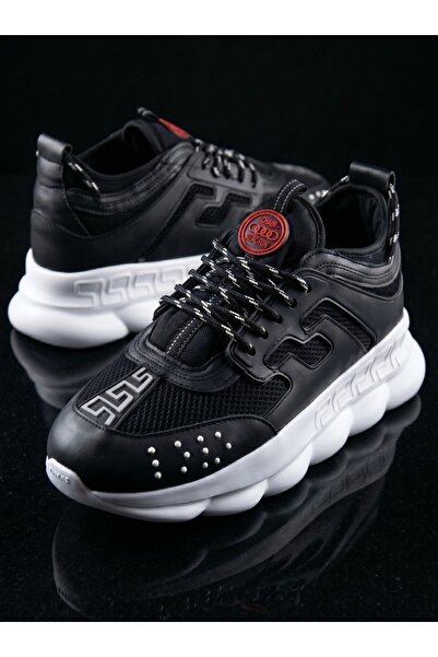 EXCLUSIVE STYLE Sneakers din piele ecologica - CHAIN Negru cu talpa alba