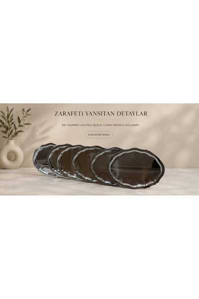 SUNVERA ÇELİK Paslanmaz Çelik Oval Dalgalı 6 Adet Gümüş Sunum İkramlık Söz Ni...