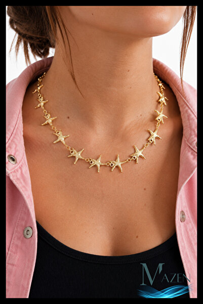 MAZEN Women's Gold Starfish Row Necklace - Special Design with Marine Theme