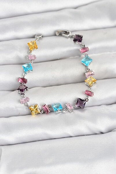 Clariss Crystal Stone Cut Mixed Color Silver Color Gema Women's Bracelet
