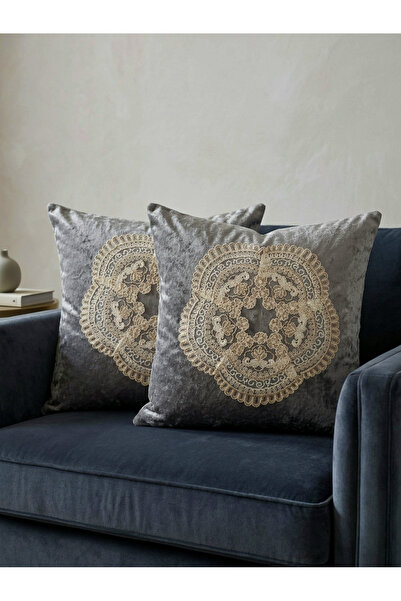 DAHABELLA LUXE HOME Premium Fransız Dantelli Kadife Kırlent Kılıfı 2'li Takım...