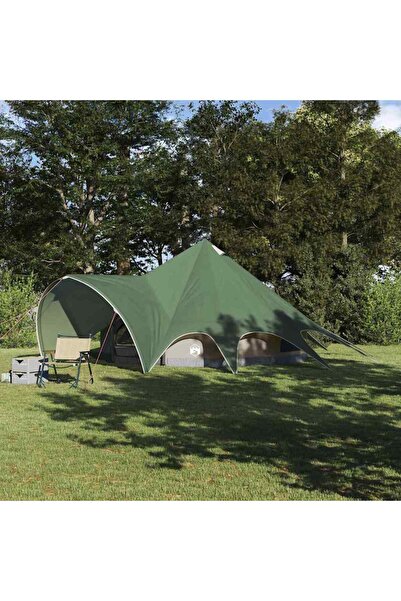 vidaxl Cort Teepee pentru 5 Persoane Verde si gri 415 x 415 x 247 cm