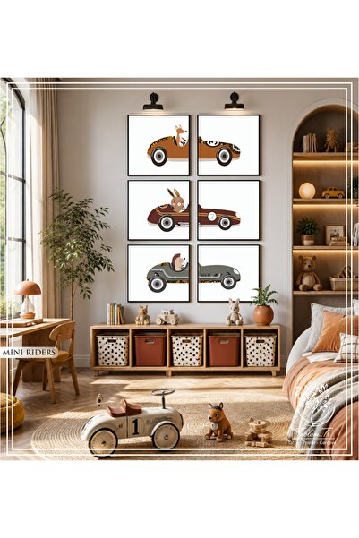 Tablomtr Mini Riders- Dijital Baskılı Siyah Metal Çerçeveli Gerçek Camlı 6'lı...