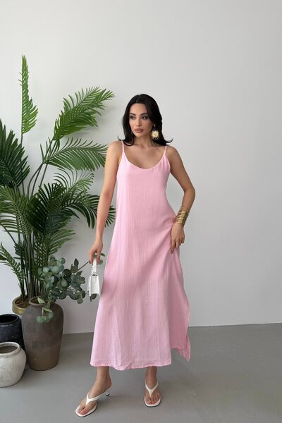 Serica Moda Pink Adjustable Strap Lined Muslin Dress