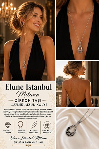 ELUNE İSTANBUL قلادة طويلة مزينة بحجر الزركون من ميلانو