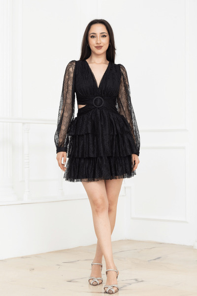 BEYBOS Layered Mini Lace Dress - Black