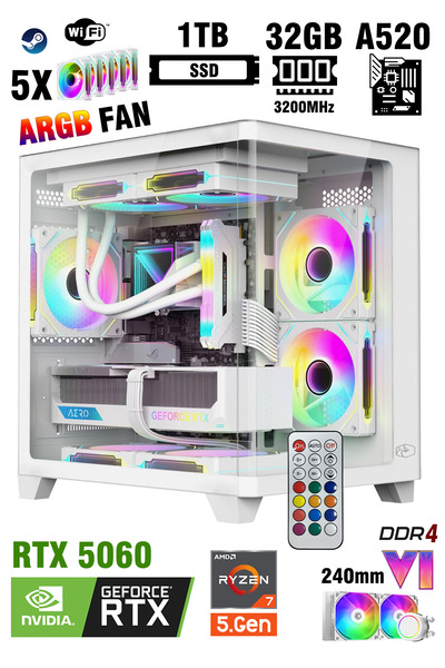 Zeiron Megatron X60 White RTX5060 8GB ∣ R7 5700X ∣ 32GB RAM ∣ 1TB SSD 240mm S...
