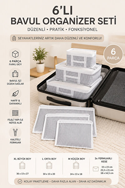 Ferzin 6'lı Valiz Düzenleyici Bavul Içi Organizer Set, Seyahat Hurcu