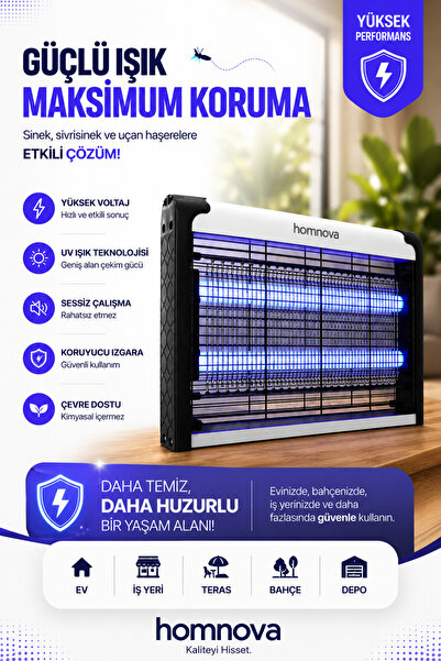 Homnova Elektrikli Sinek Öldürücü UV Işıklı Sivrisinek Kovucu 36 CM Çift Led