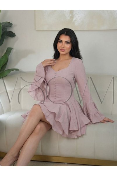 VOOVM Short Dress with Ruffles - Pink - S