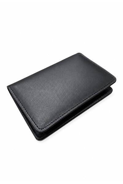 Basics&More Unisex Black Genuine Leather Wallet Minimalist Card Holder