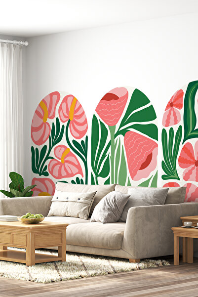 SDİGİTAL Decovilla Kemer Görünümlü 3'lü Duvar Sticker Seti - Bohem Çiçek Dese...