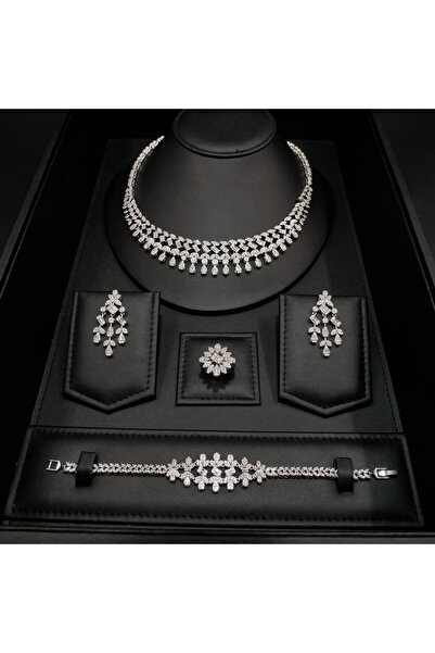 Generic Luxury 4 Piece Crystal Jewelry Set for Women - Bridal Necklace Earrin...
