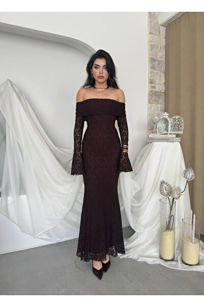 Caddebostan Moda Strapless Spanish Sleeve Lace Dress Graduation Engagement We...