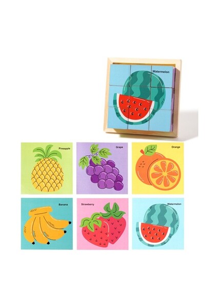 Crocodileskids Puzzle din lemn, Leski, 9 cuburi, 6 fețe, 4-6 ani, 11 x 11 x 3...