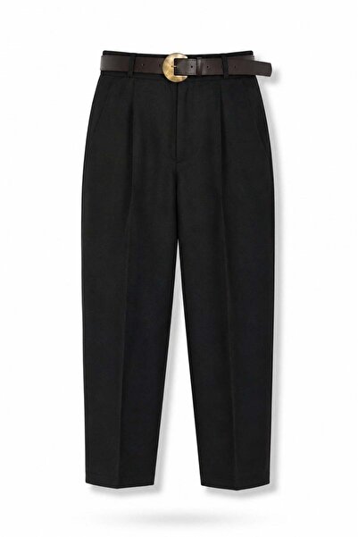 5in1Canpolat Black Belted Linen Blend Trousers 51374