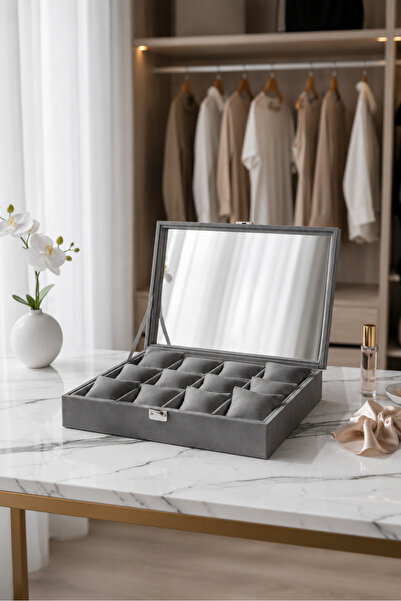 inteleven 12-Compartment Mirrored Watch & Jewelry Box