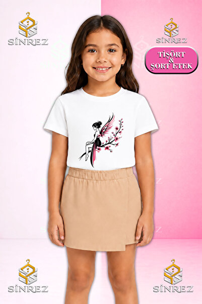SİNREZ Set pentru fete GIRL CICEK BTERFLY Tricou cu mânecă scurtă imprimat Fu...